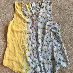 CAbi, The 50/50 Yellow Grey Floral Sheer Top
